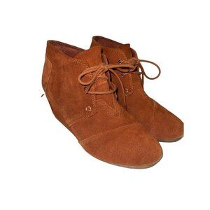 Toms Kala Brown Desert Wedge Lace Up Bootie Boot Shoe Women's Size 8.5